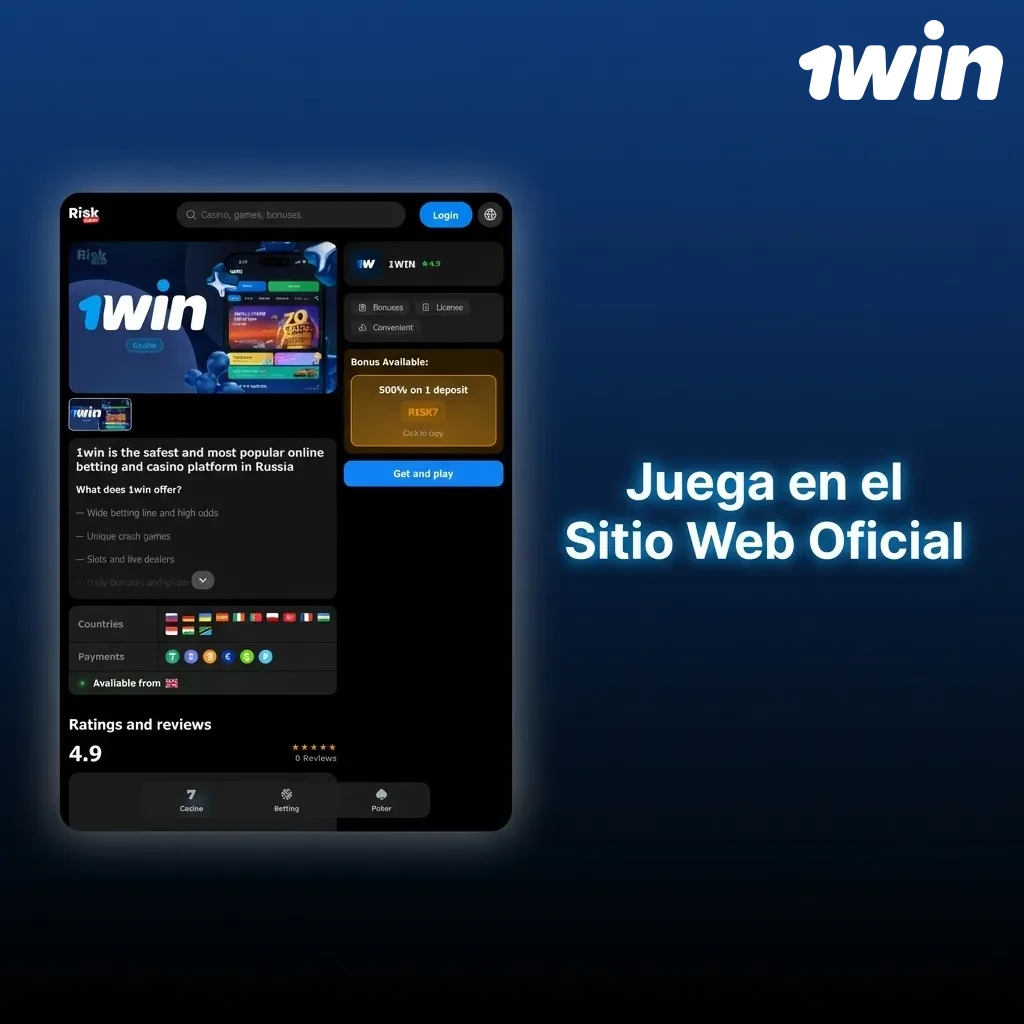 Interfaz del sitio web oficial mostrando opciones de apuestas deportivas y juegos de casino sin necesidad de descarga — 1win en Costa Rica