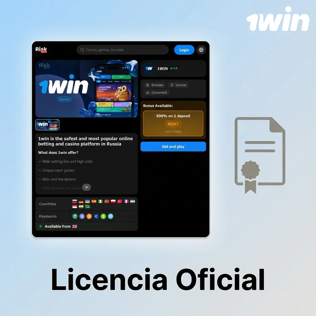 Certificado de licencia oficial 8048/JAZ2018-040 de Curazao eGaming para operación de casino en línea — 1win en Costa Rica