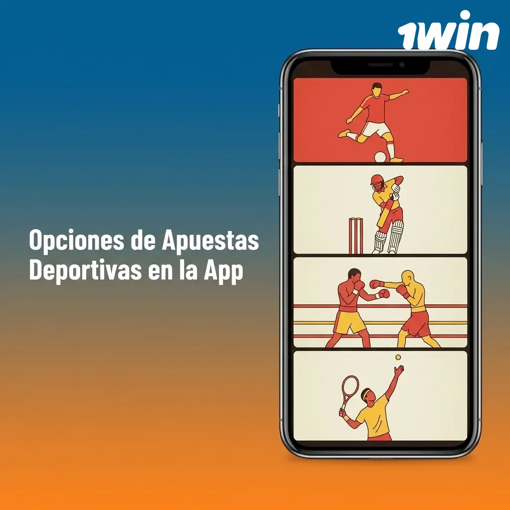 App 1win en Costa Rica mostrando variedad de deportes disponibles para apuestas deportivas previas y en vivo